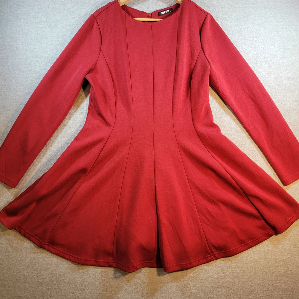 BTFBM Skater Dress Women XL Red Excellent Long Sleeve Fit and Flare Mini